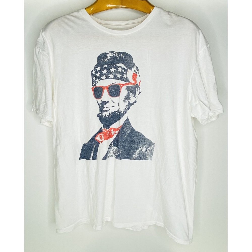 Well Worn Mens T Shirt Sz XXL White Short Sleeve "Cool" Abraham Lincoln USA EUC